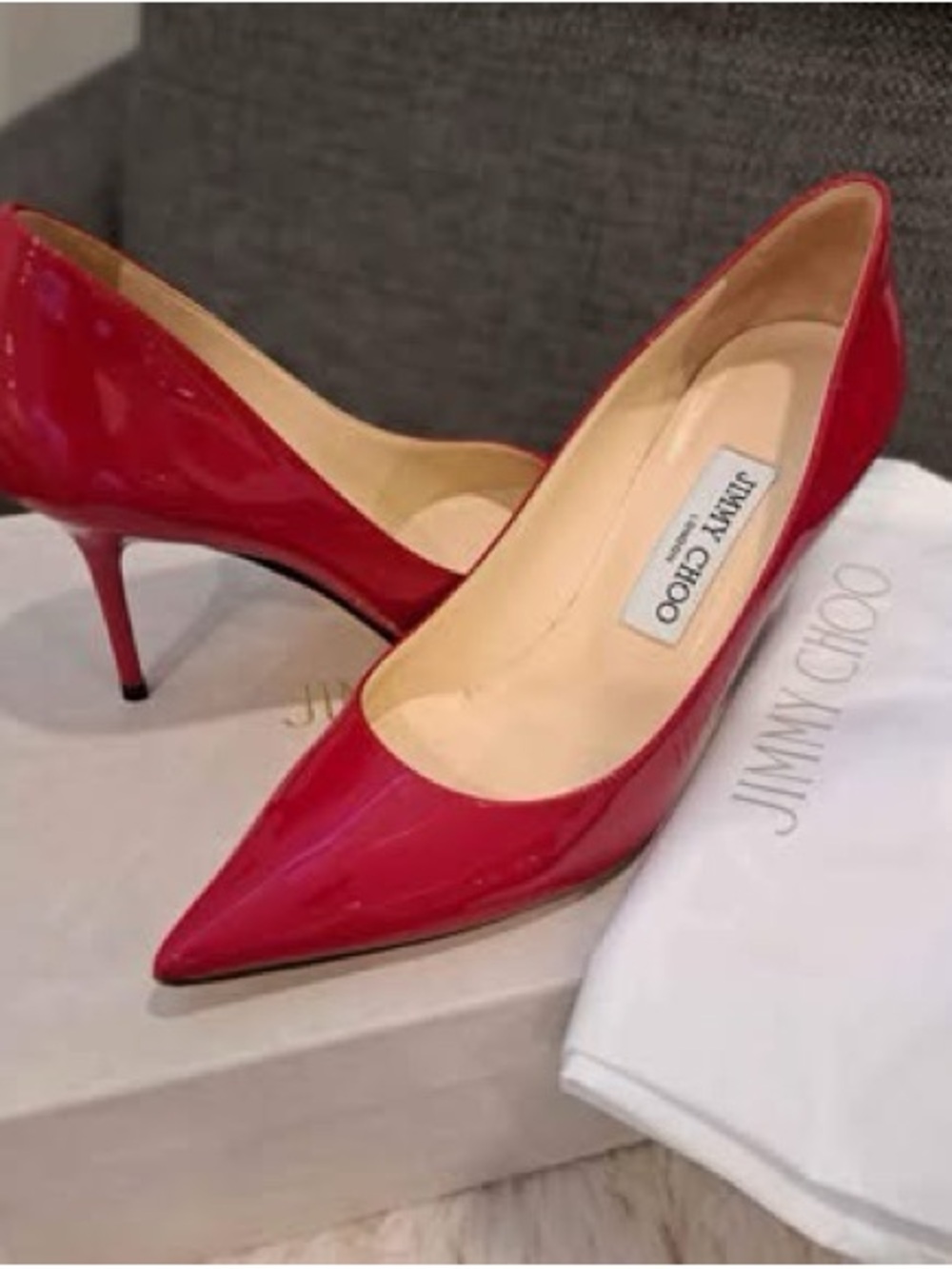 Jimmy Choo Red Patent Pointed Toe Stiletto Pumps